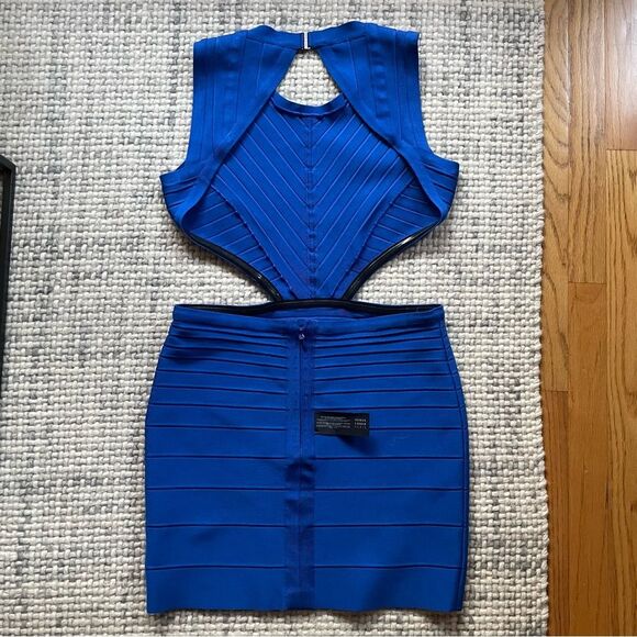 NWOT Herve Leger Cobalt Blue Cutout Bandage Mini Dress Large - Picture 5 of 9